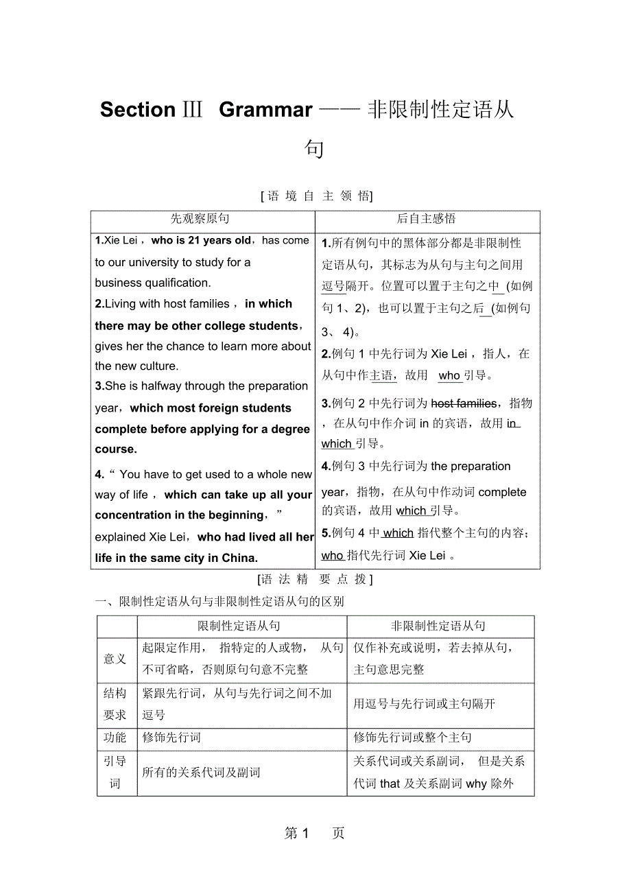 Unit5SectionⅢGrammar——非限制性定语从句_第1页