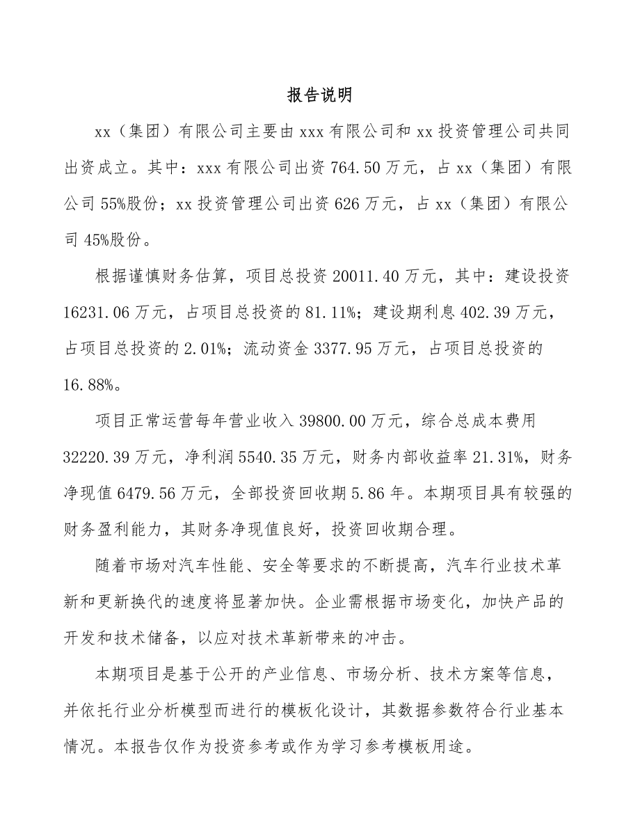 嘉兴关于成立汽车制动零件公司可行性报告_第2页