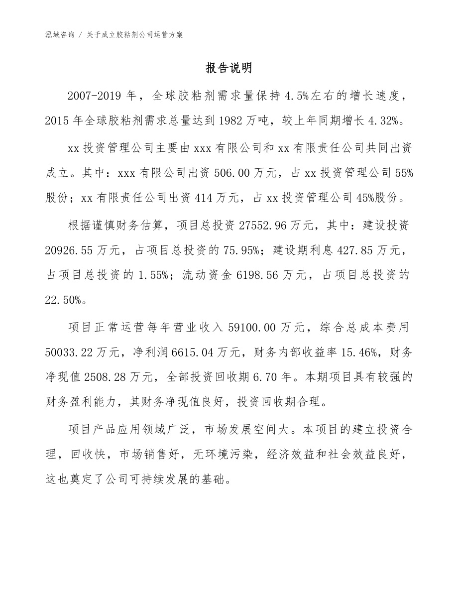 关于成立胶粘剂公司运营方案（参考范文）_第2页