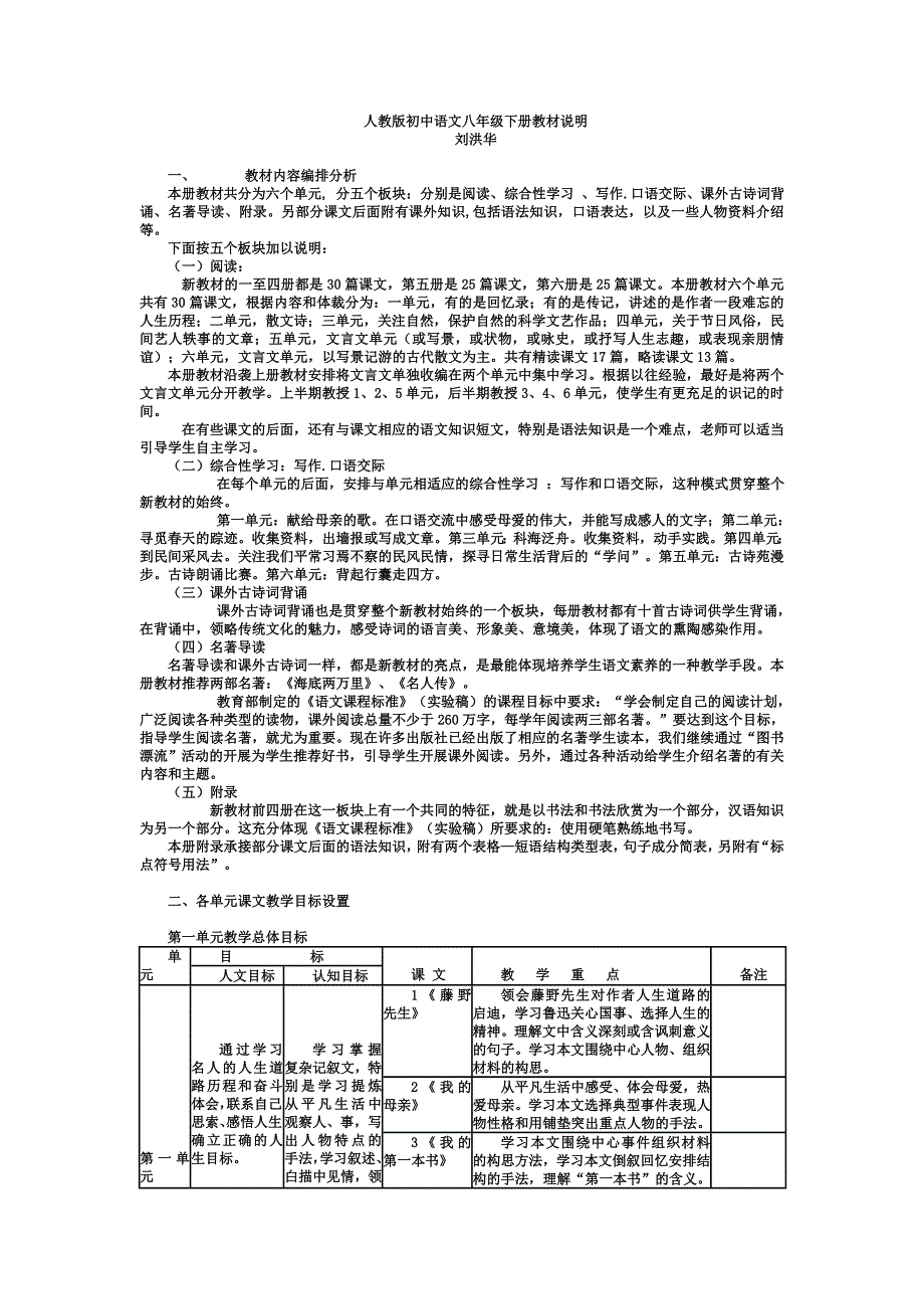 人教版初中语文八年级下册教材分析_第1页