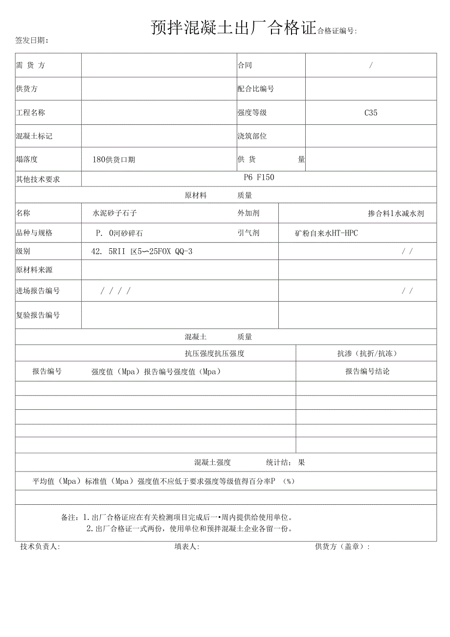 预拌混凝土出厂合格证-开盘鉴定-配合比范本.docx_第1页