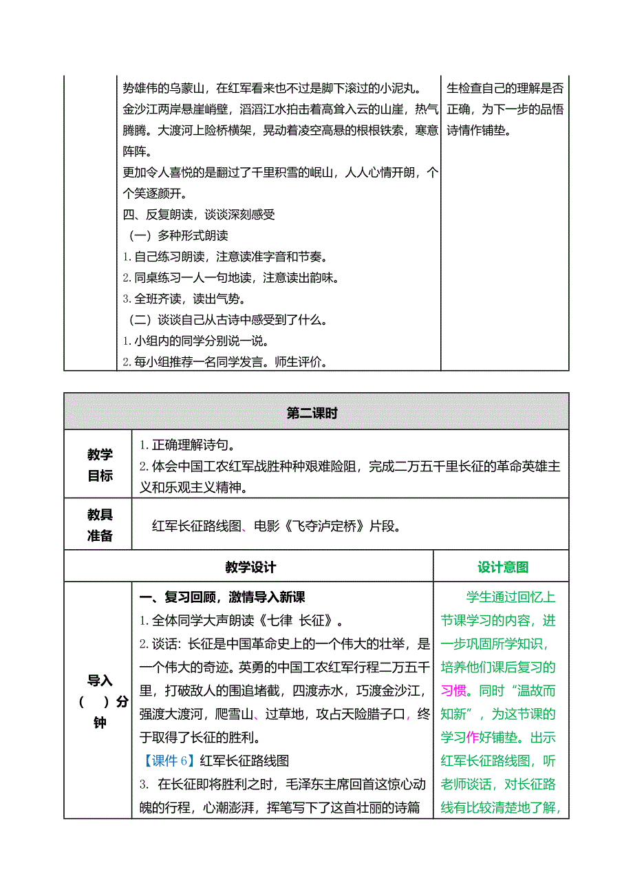 最新七律长征教学设计(表格式)部编版六年级语文上册_第4页