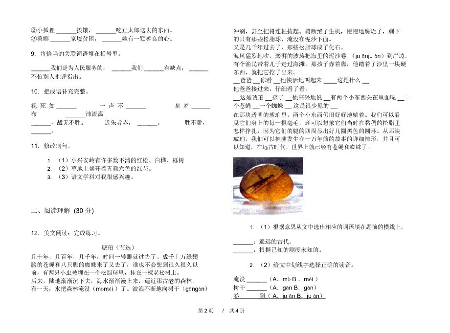 小升初同步强化训练小升初小学语文小升初模拟试卷IV卷_第2页