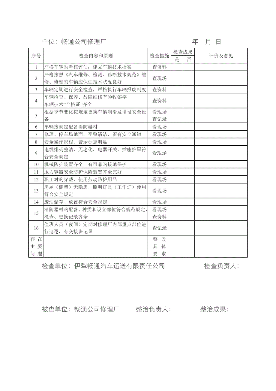 修理厂现场安全检查记录表_第2页