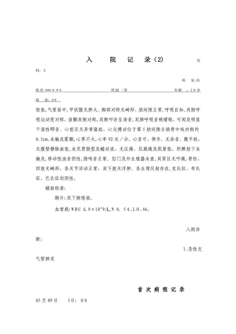 支气管肺炎病历模板_第2页