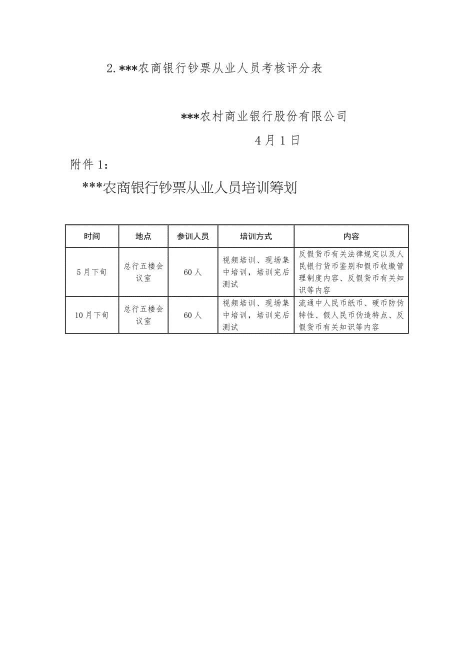 农村商业银行股份有限公司反假货币培训工作综合计划及评价重点标准_第5页