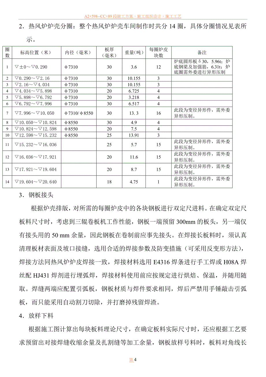 2#高炉热风炉炉壳、管道系统框架平台制作安装施工方案.doc_第4页