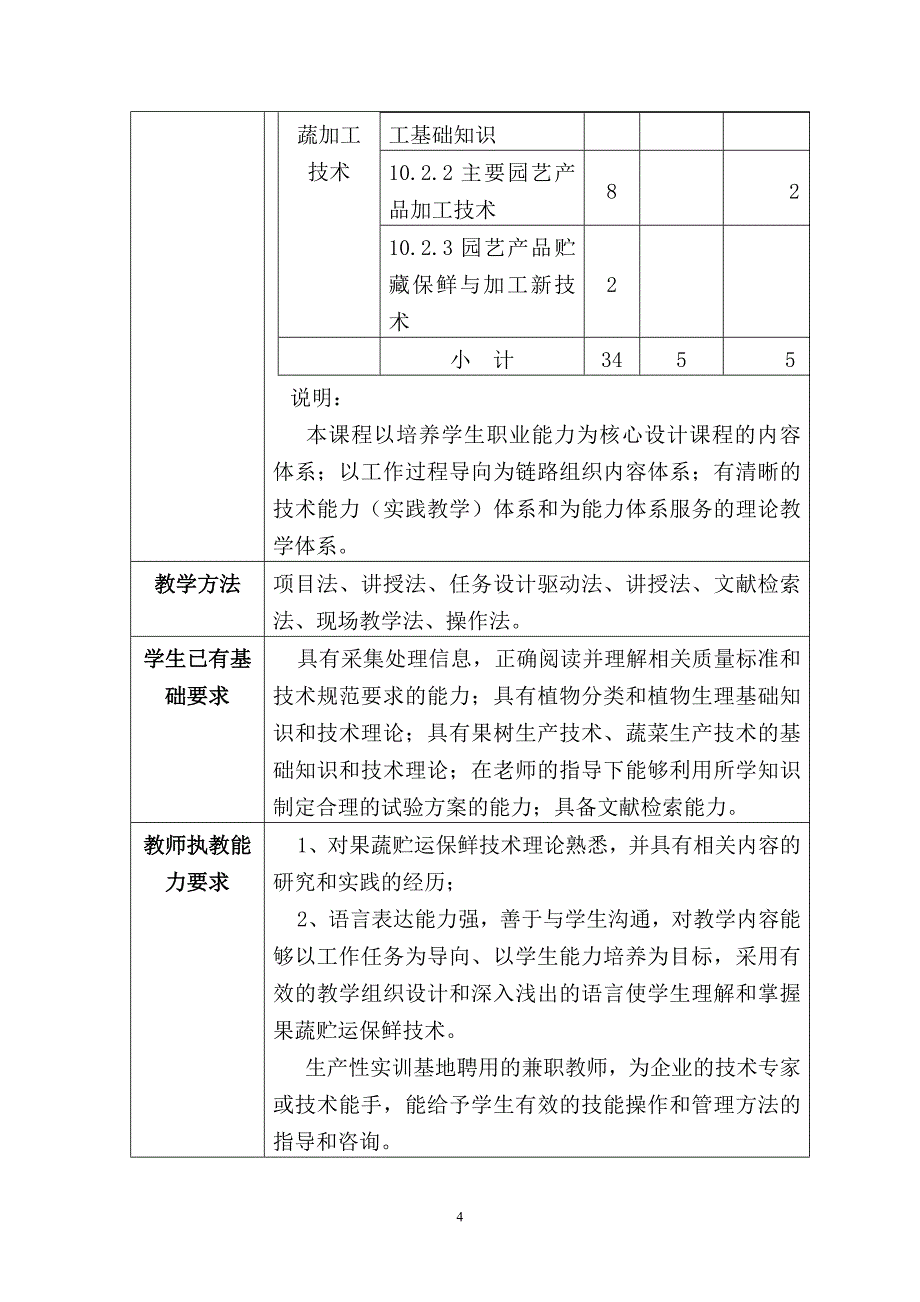 《园艺产品果品贮运保鲜与加工技术》课程标准_第4页