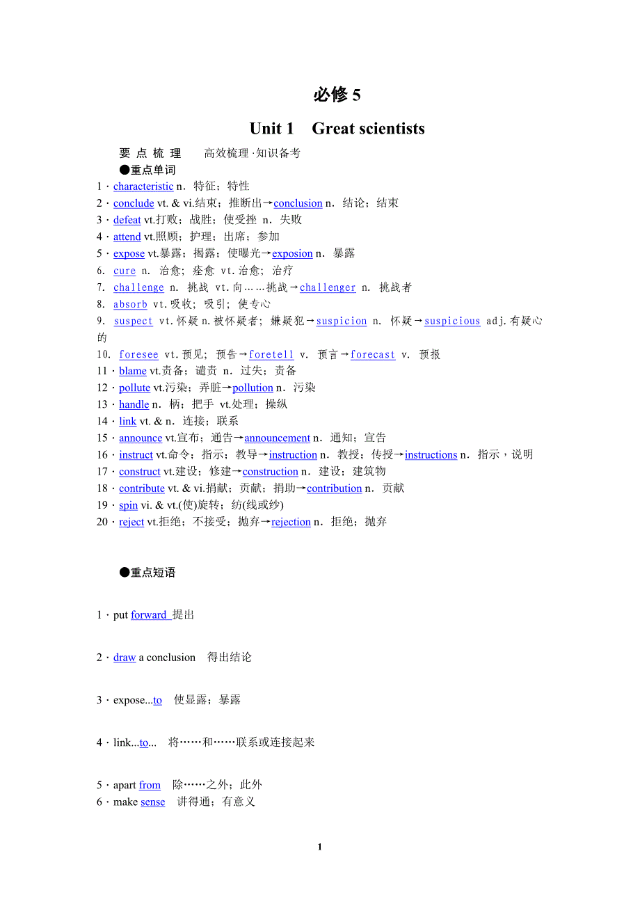 高考英语（人教版）要点梳理重点突破：必修5Unit1　Greatscientists.doc_第1页