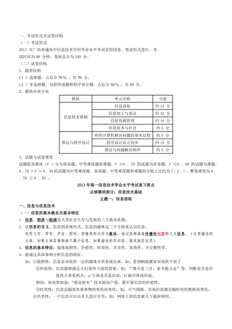 2013高一信息技术学业水平考试复习知识点_第1页