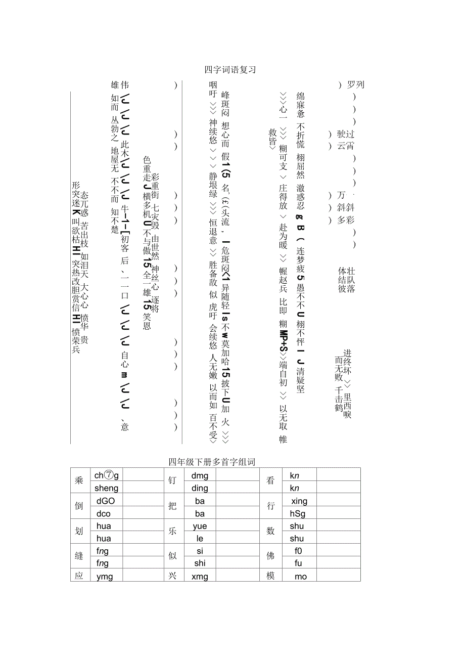 四语文下册专项练习四字词语多音字_第1页