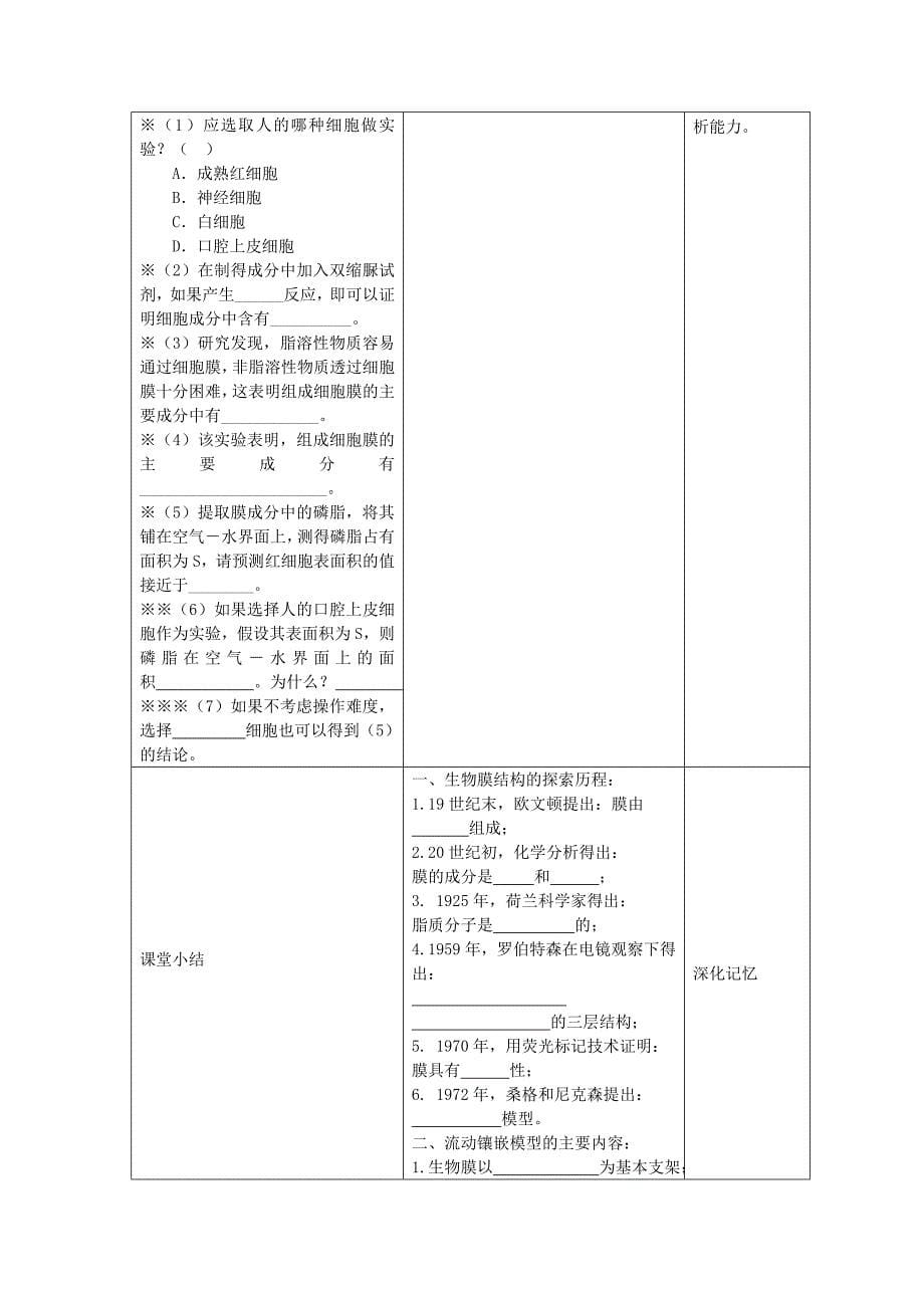 高中生物必修一 第四章 第二节 生物膜的流动镶嵌模型 教学设计与反思_第5页