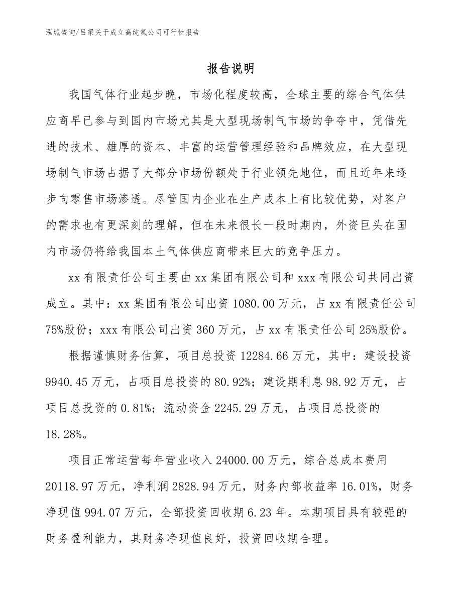 吕梁关于成立高纯氢公司可行性报告_模板范文_第2页