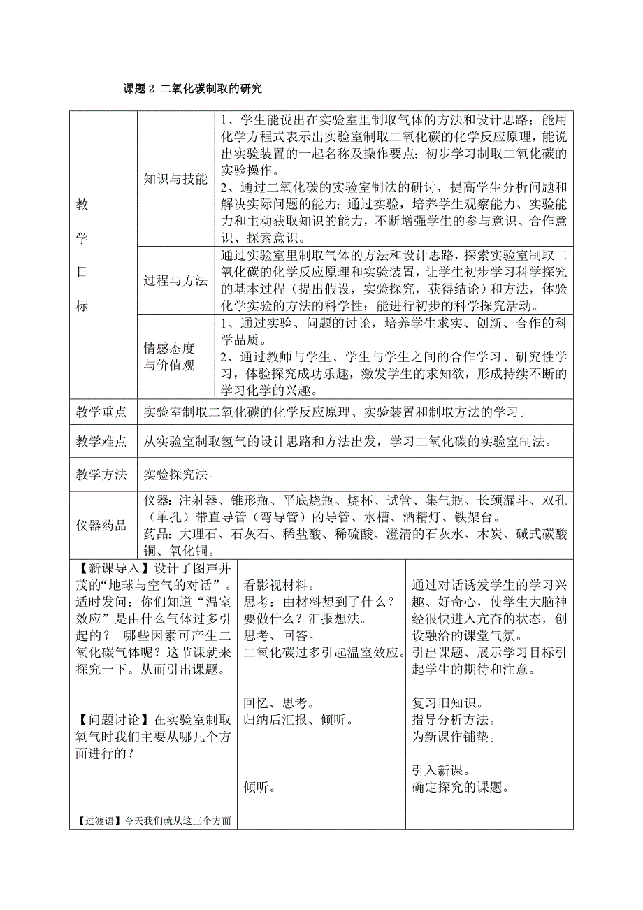 课题2二氧化碳制取的研究 .doc_第1页