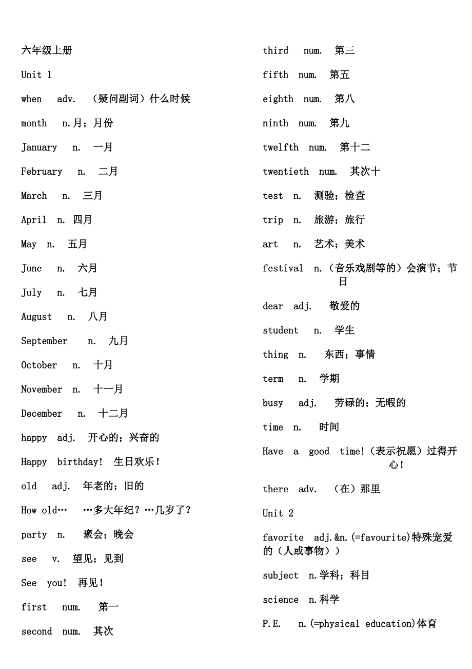 鲁教版初一英语单词表上下册_第1页