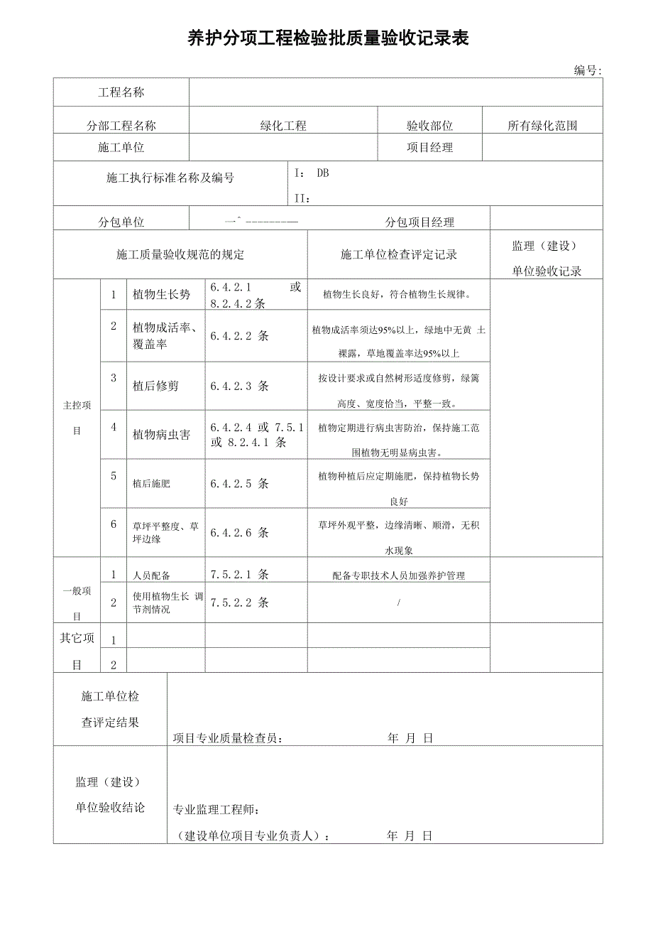 养护分项工程检验批质量验收记录表_第1页