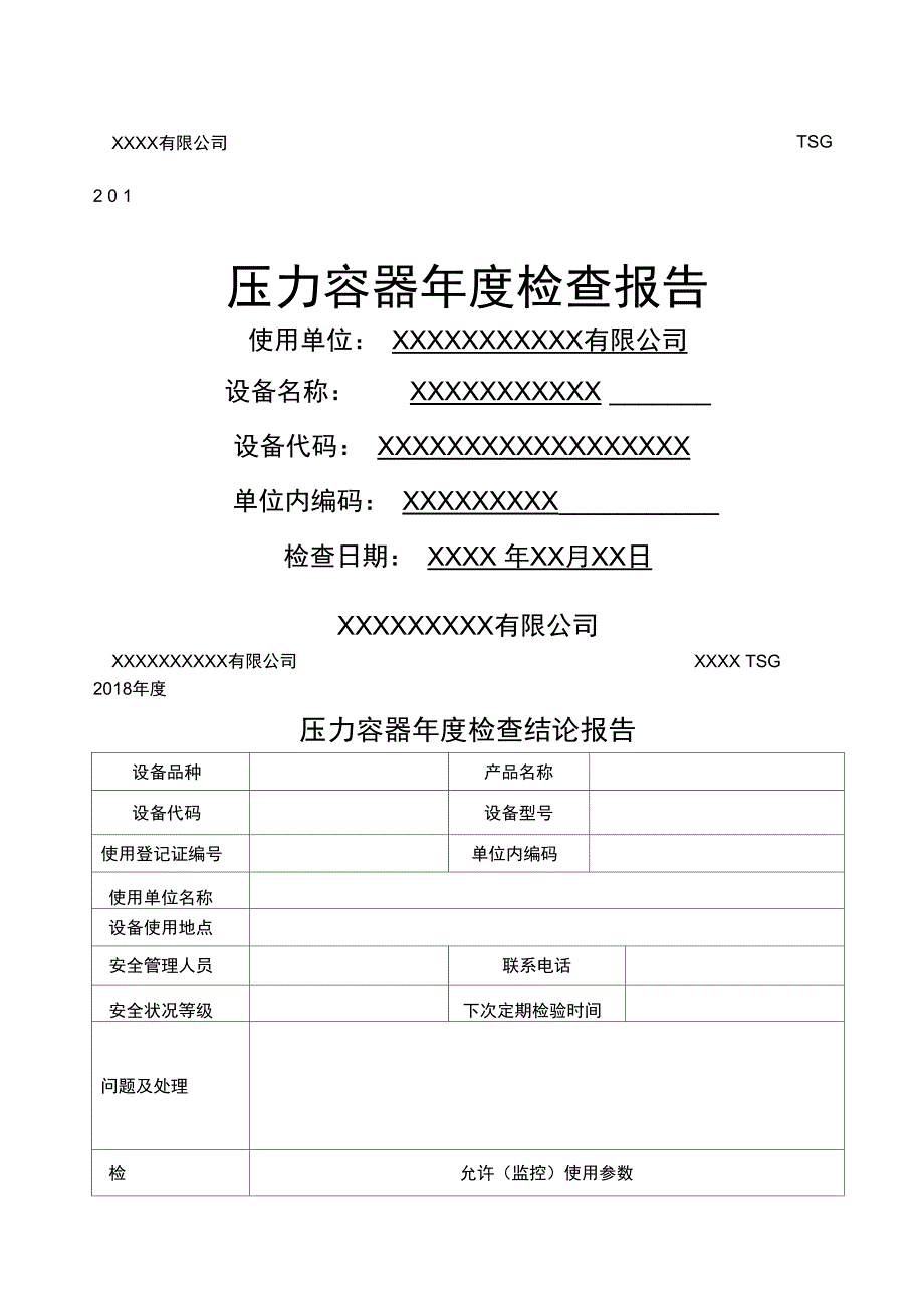 特种设备压力容器年度检查报告自检_第1页