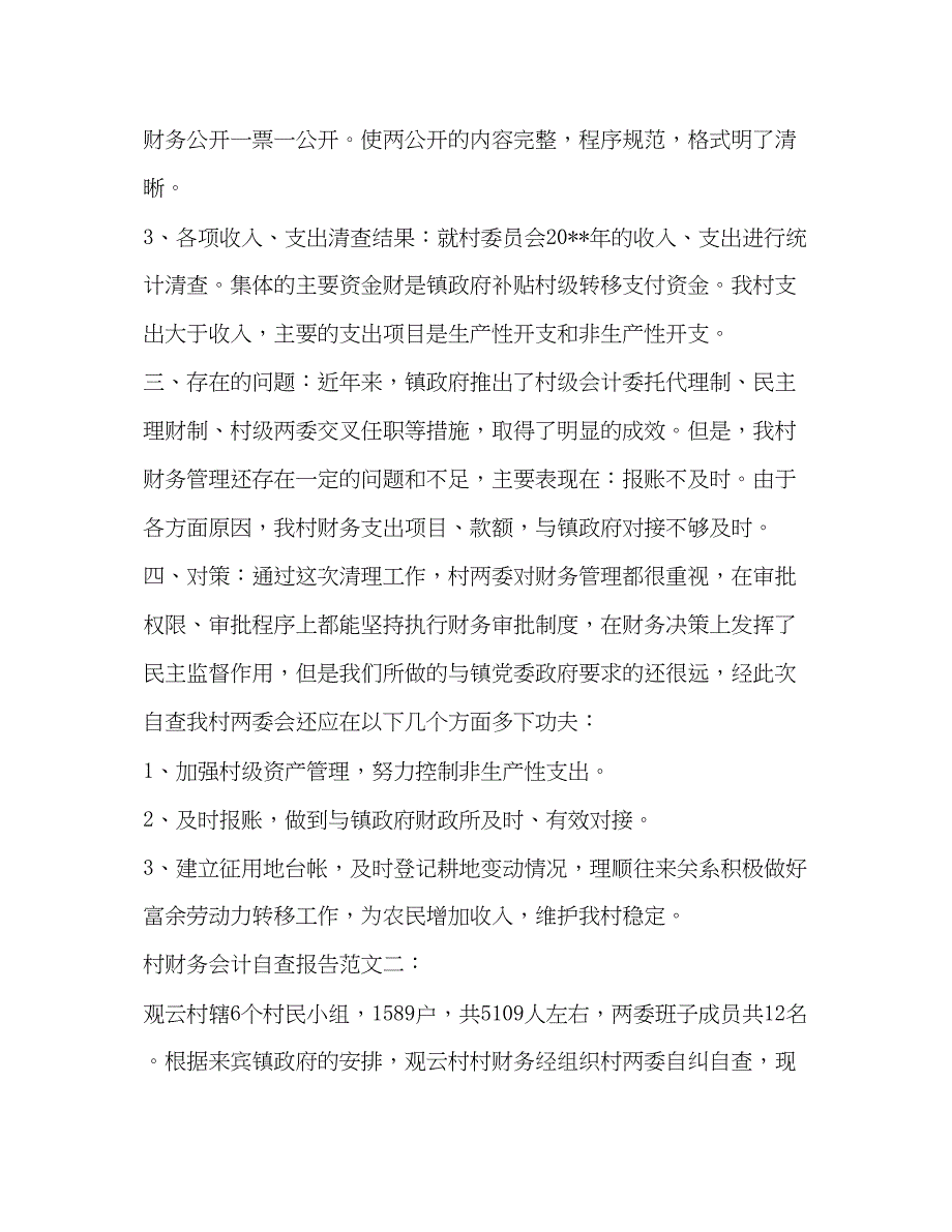 2023村财务会计自查报告范文.docx_第2页