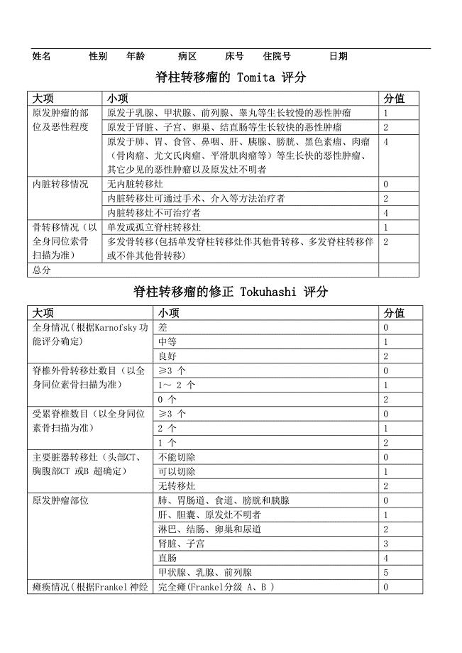 脊柱转移瘤评分