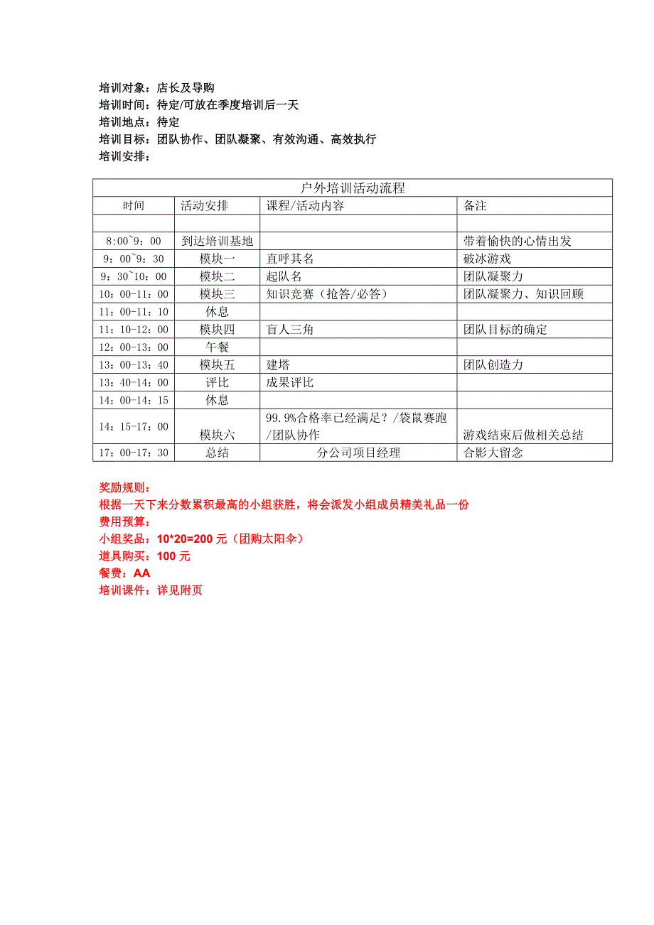 店长及导购户外培训策划_第1页