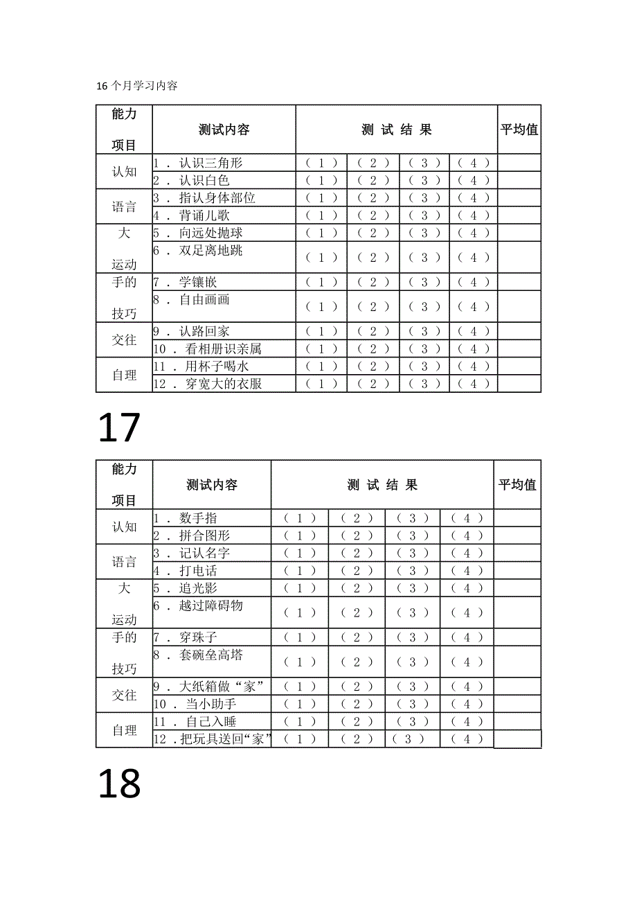 幼儿能力测试完成表格_第1页