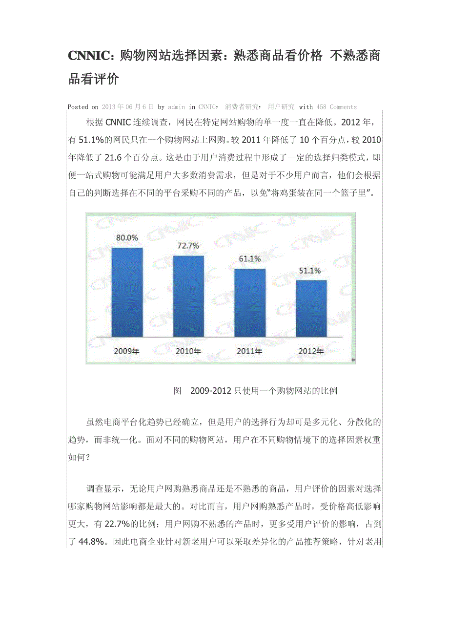 CNNIC：购物网站选择因素：熟悉商品看价格 不熟悉商品看评价_第1页