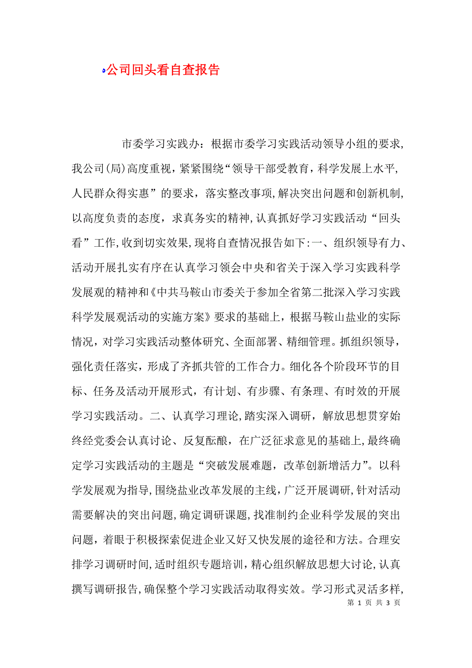 公司回头看自查报告_第1页