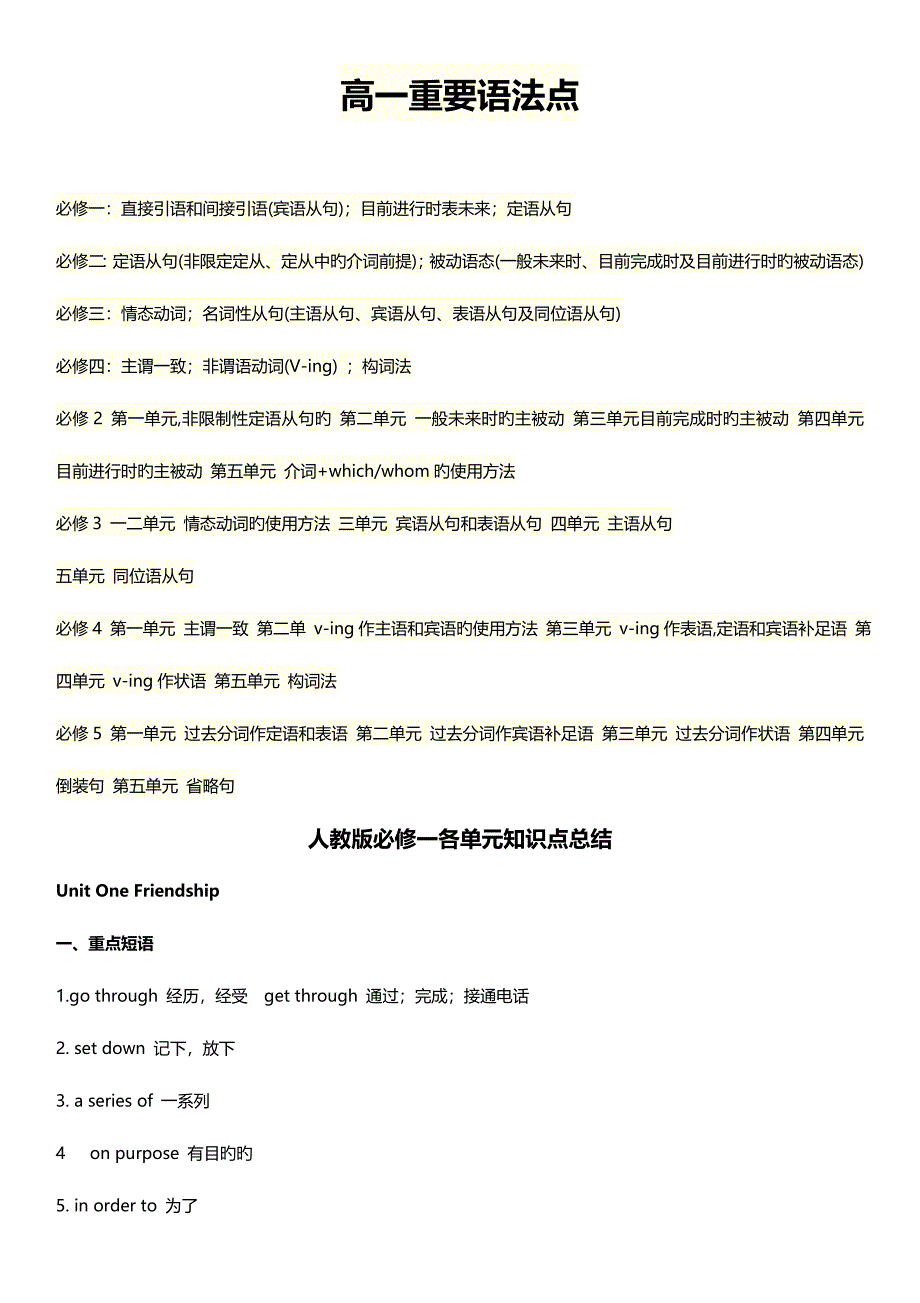 2023年人教版高中英语必修1知识点归纳总结_第1页