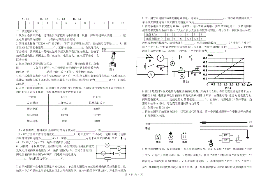 初三物理电功和电热单元测试卷.doc_第2页