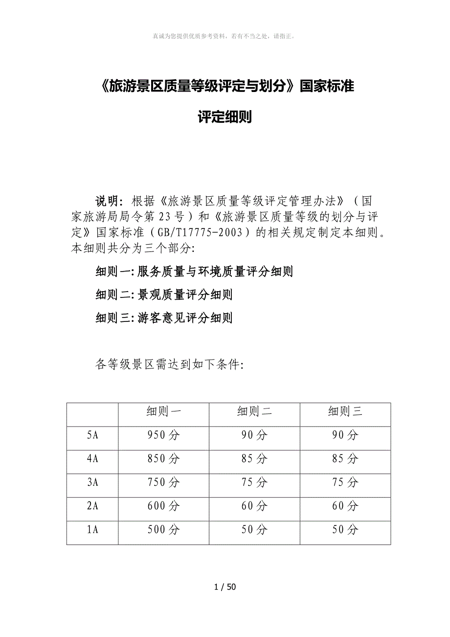 旅游景区质量等级评定标准A_第1页