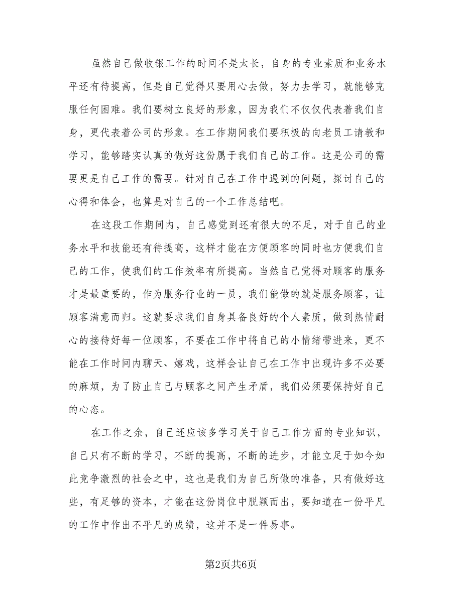 2023商场收银员工作总结格式范文（四篇）.doc_第2页