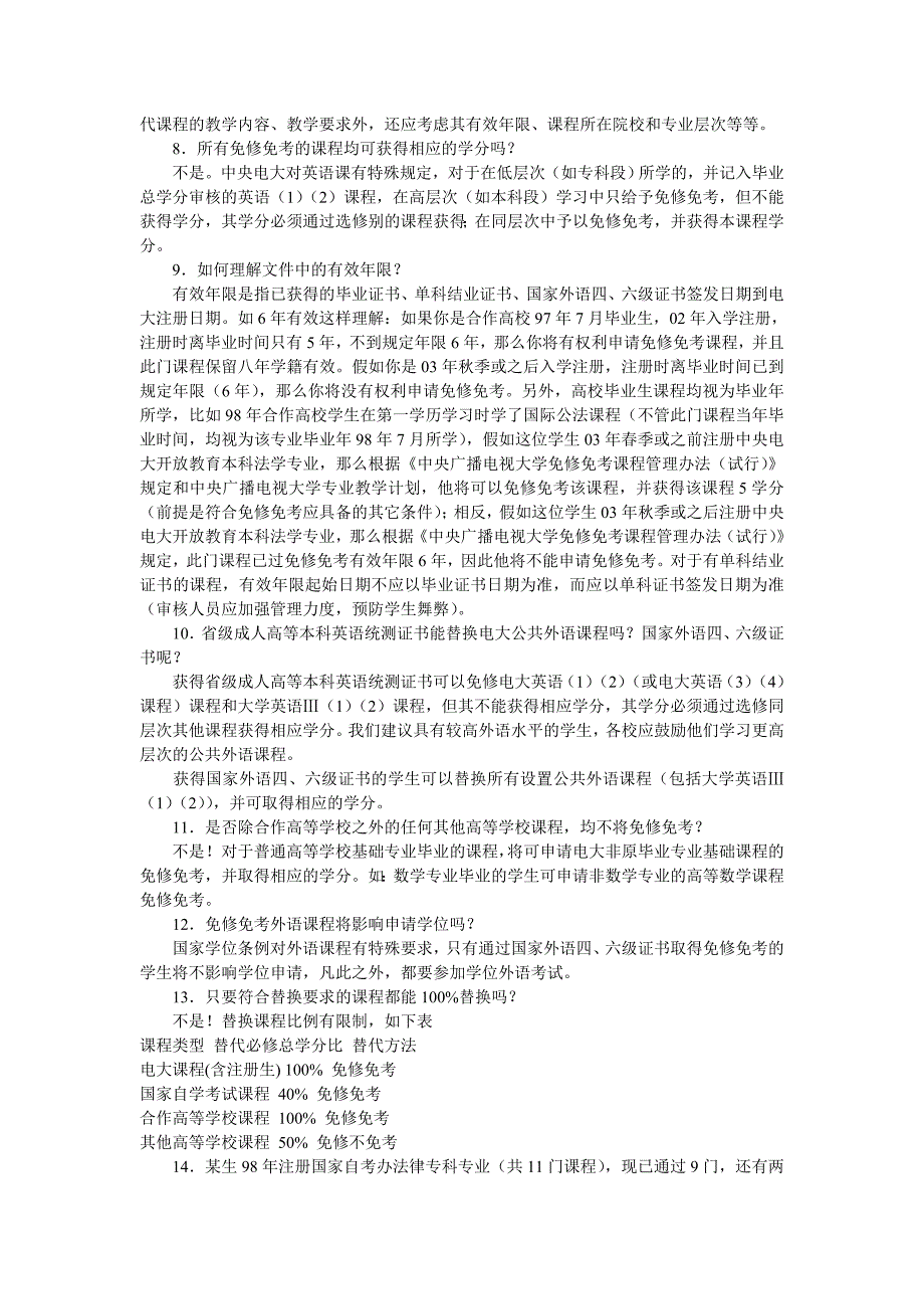 关于中央广播电视大学免修免考课程管理办法的问答_第2页