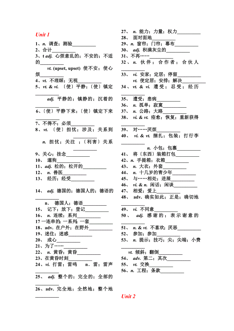 新课标人教版高中英语必修1单词(默写用)_第1页