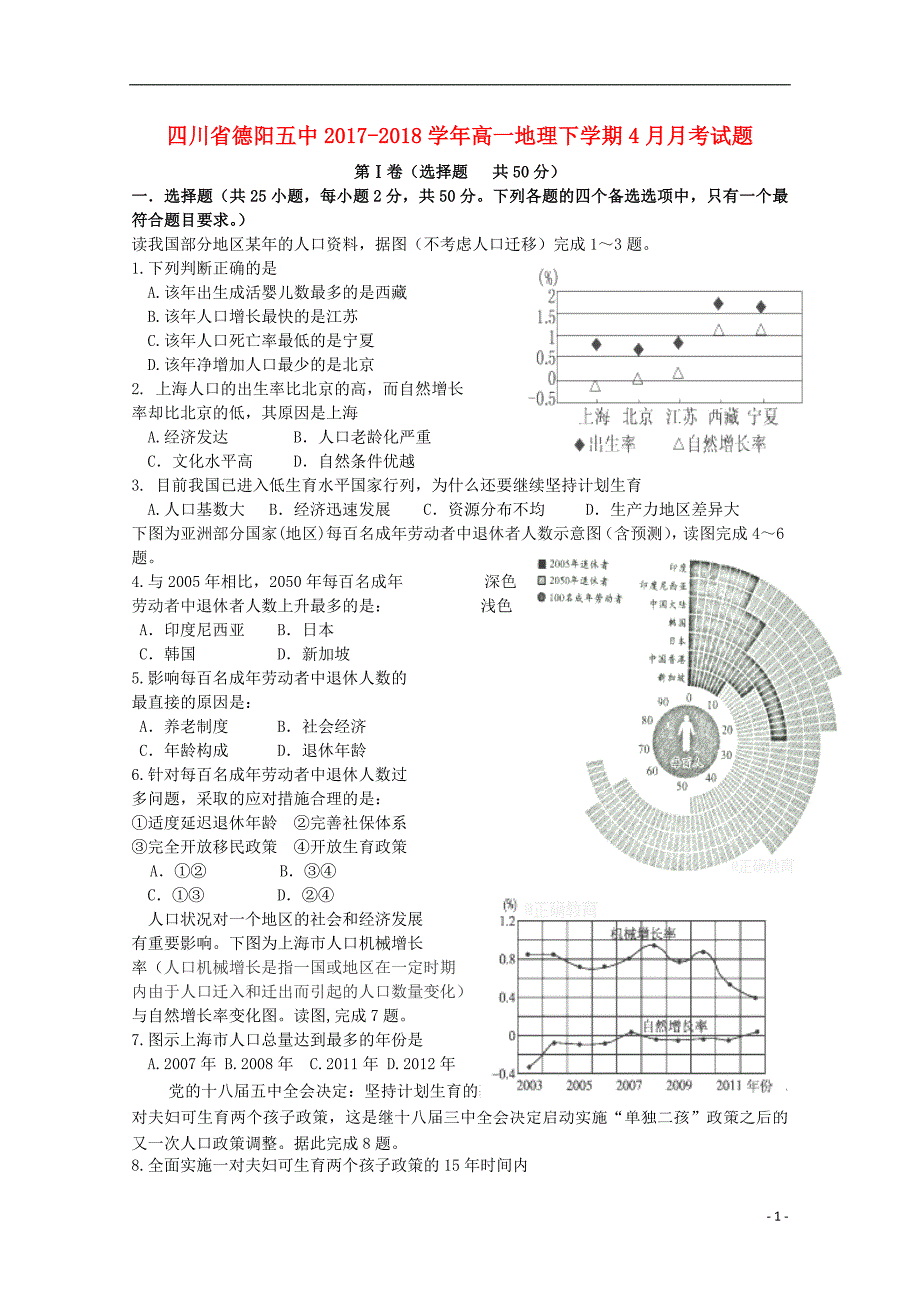 精品学习复习资料四川省德阳五中20212021高一地理下学期4月月考试题_第1页