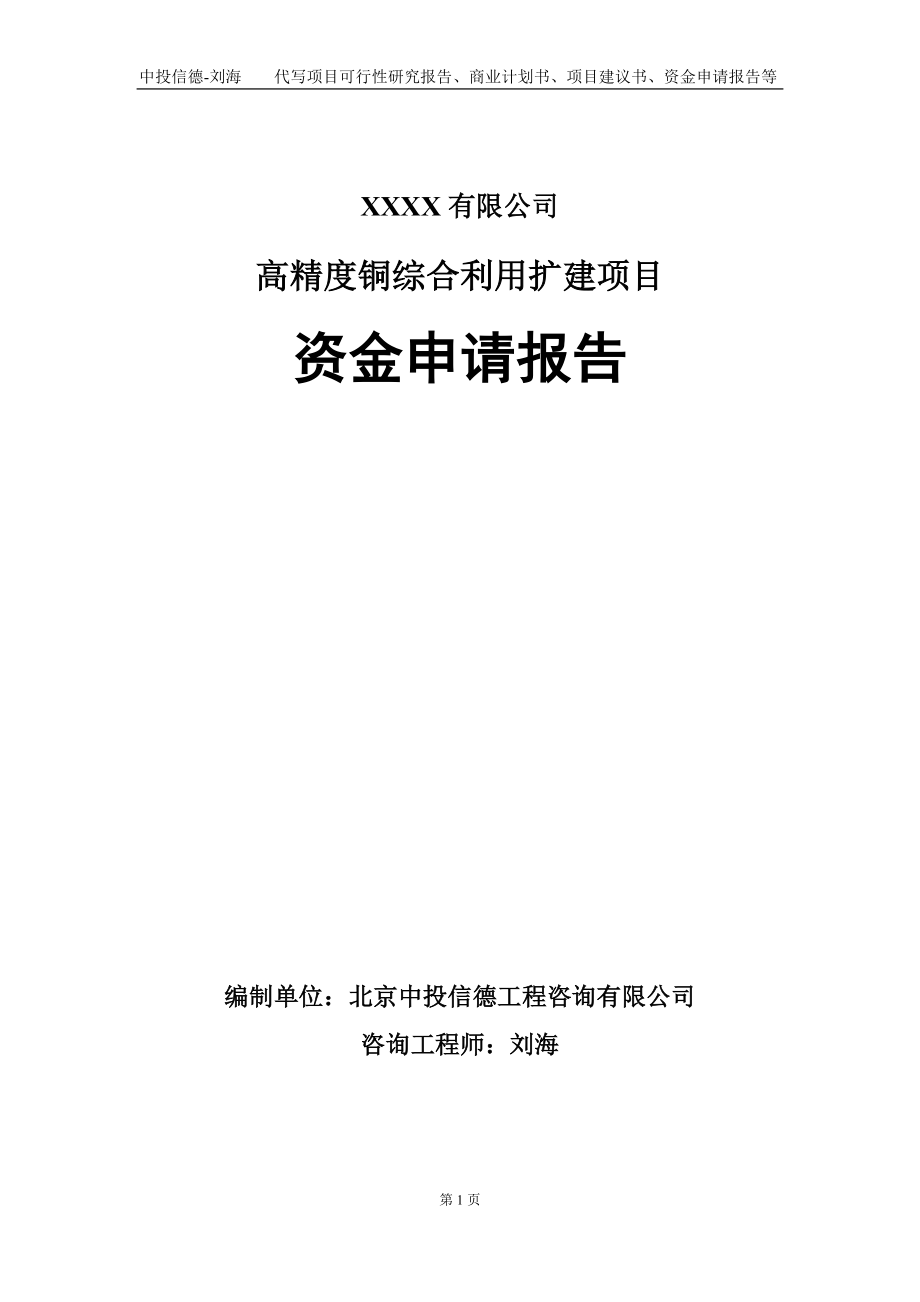 高精度铜综合利用扩建项目资金申请报告写作模板_第1页