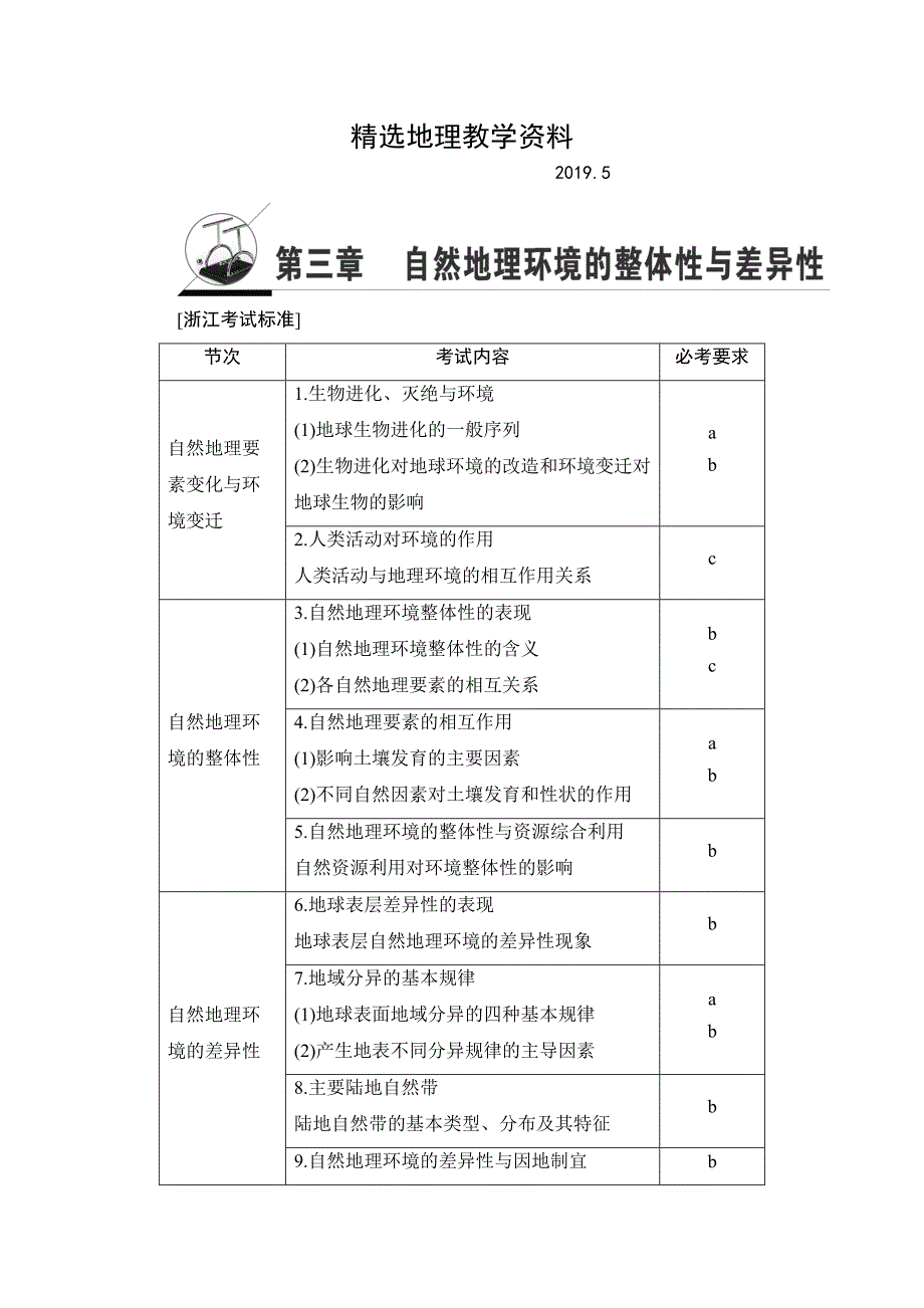 【精选】浙江地理学考一轮复习文档：第3章 自然地理环境的整体性与差异性 Word版含答案_第1页