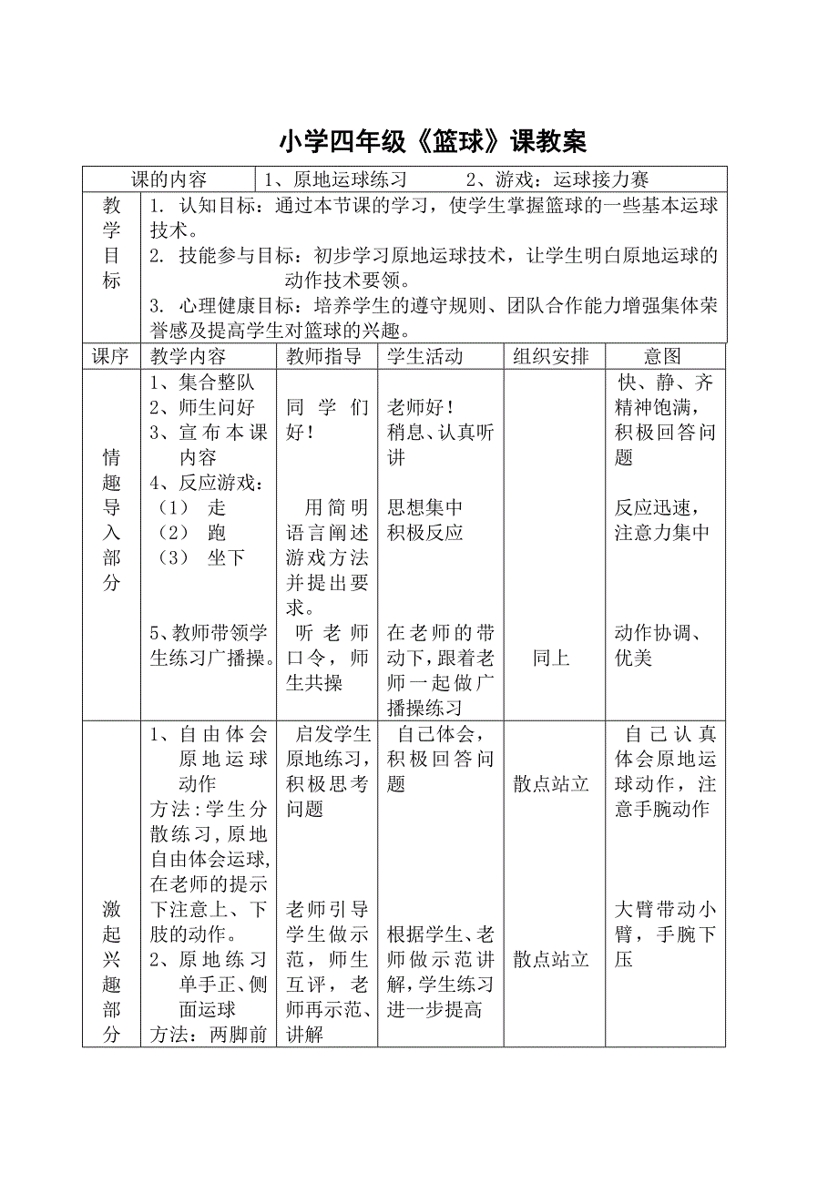 小学四年级篮球课教案.doc_第1页