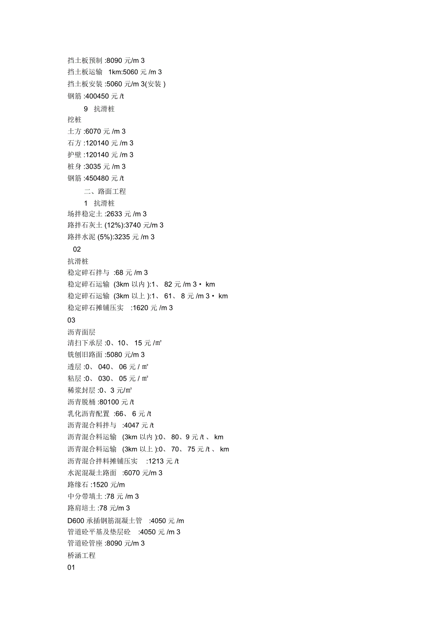 2019年公路工程劳务成本价格参考_第4页