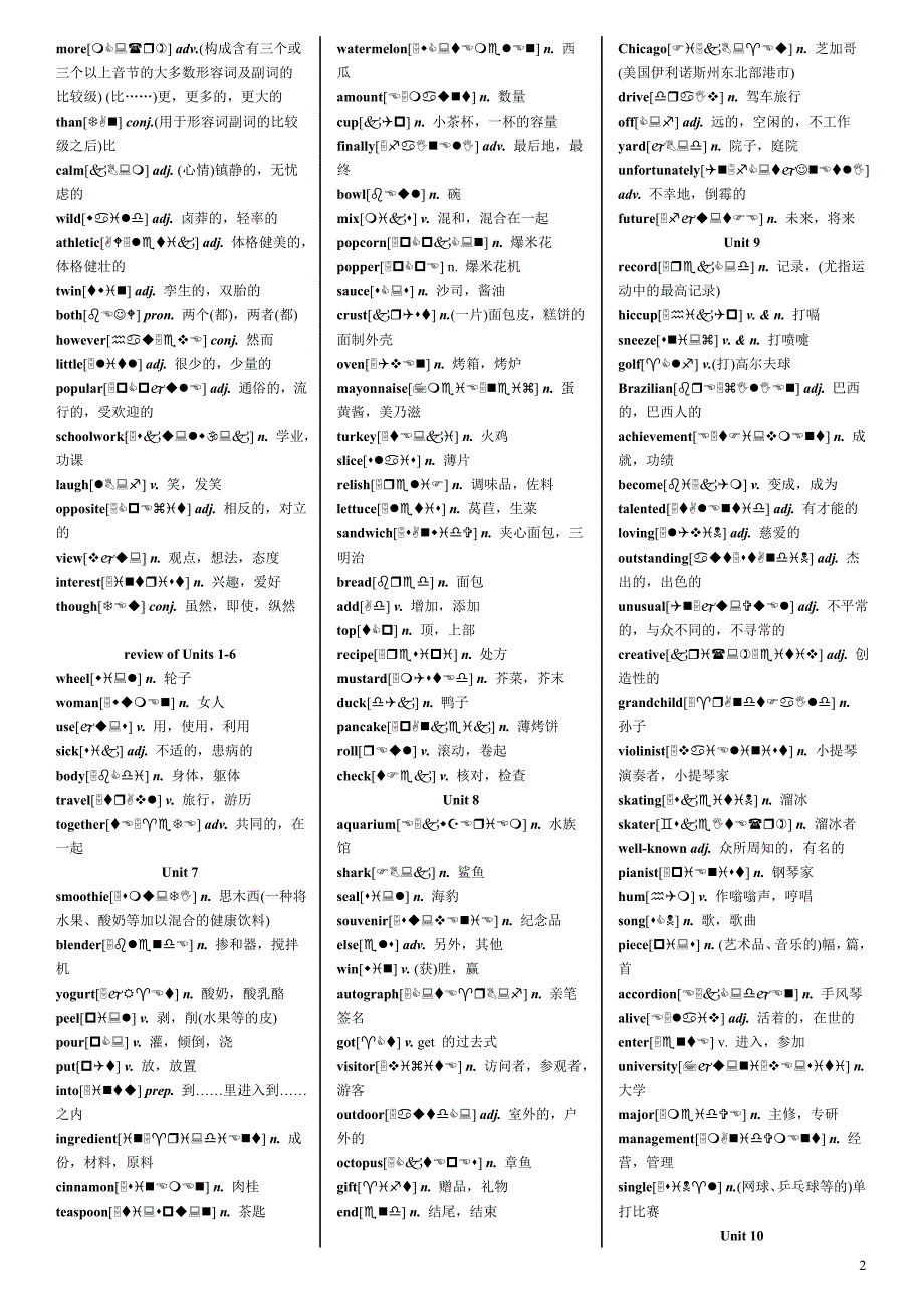 八年级英语词汇表(上册)附音标(已排版,可直接打印).doc_第2页