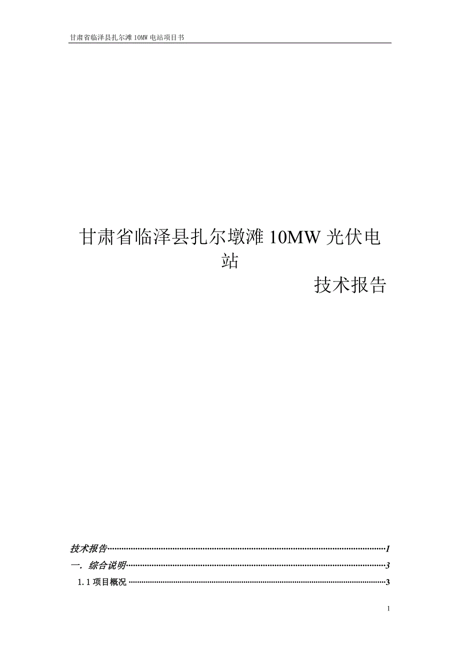 甘肃临泽县扎尔墩滩0MW光伏电站设计技术报告_第1页