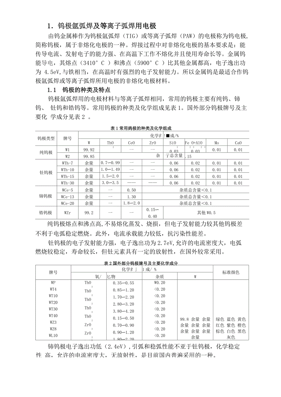 钨极氩弧焊及等离子弧焊电极选择_第1页