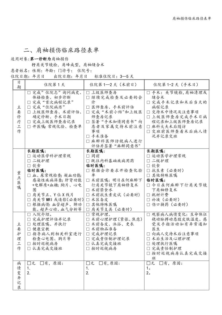 肩袖损伤临床路径表单.doc_第5页