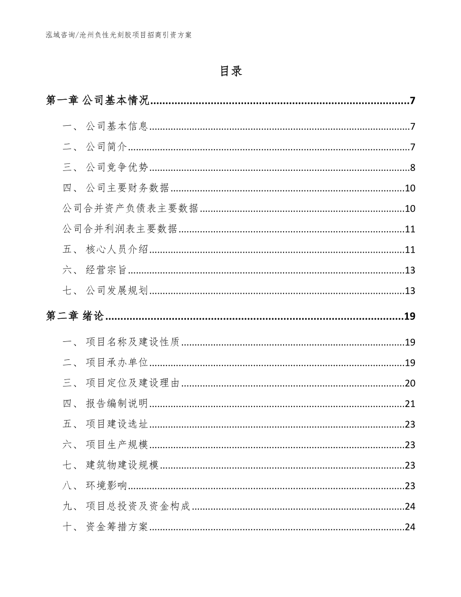 沧州负性光刻胶项目招商引资方案模板范本_第1页