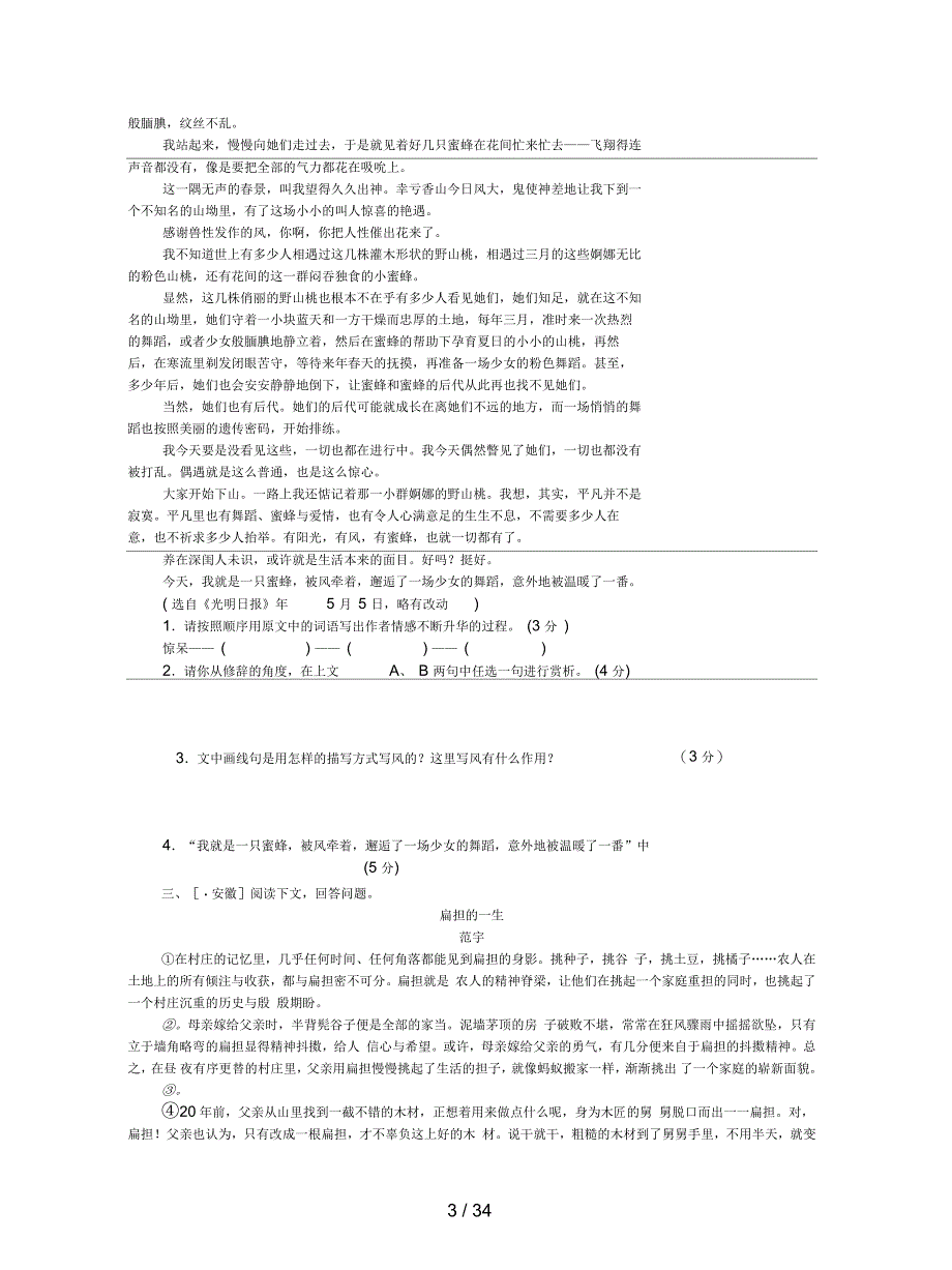 中考语文第3部分现代文阅读专题十散文阅读作业_第3页