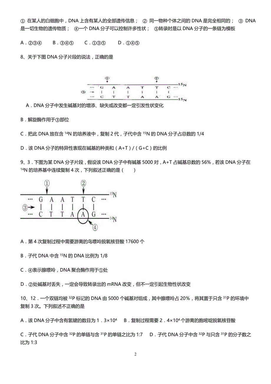 基因分子结构表达试题.doc_第2页