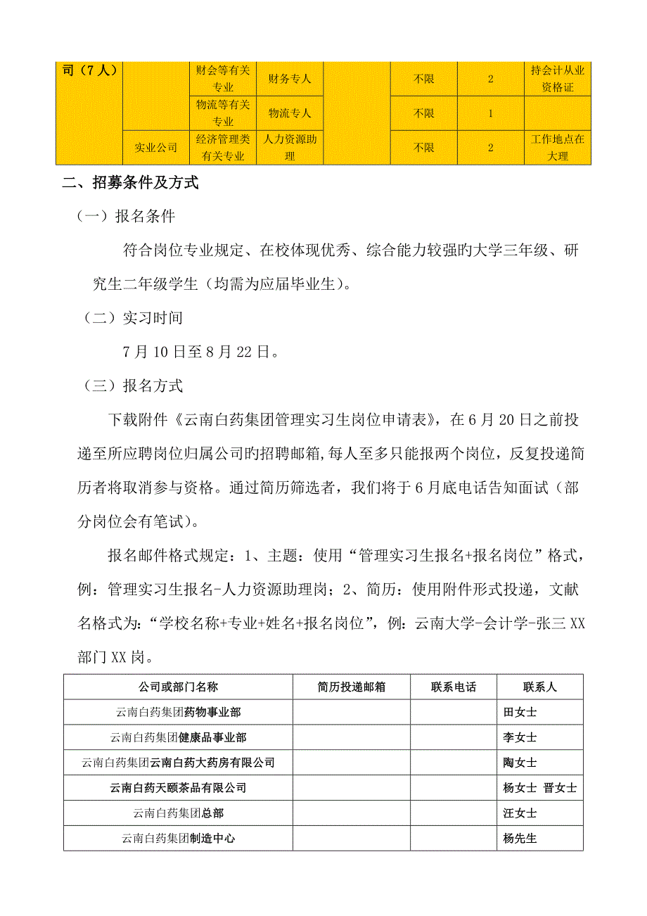 云南白药集团暑期管理实习生招募专题方案_第3页