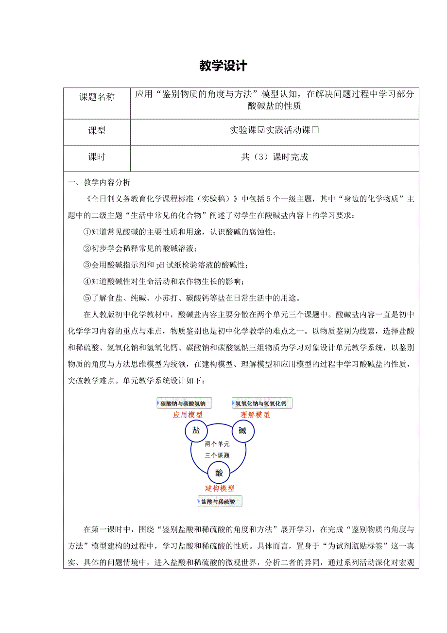 应用“鉴别物质的角度与方法”模型认知在解决问题过程中学习部分酸碱盐的性质教学设计.doc_第1页