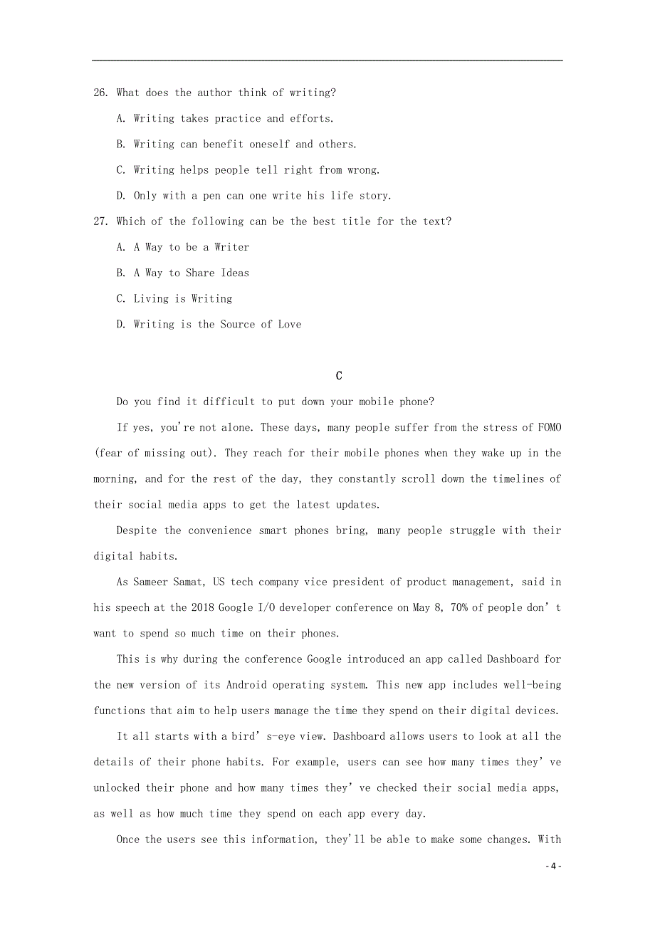 陕西省渭南中学2019届高三英语上学期第五次质量检测试题_第4页