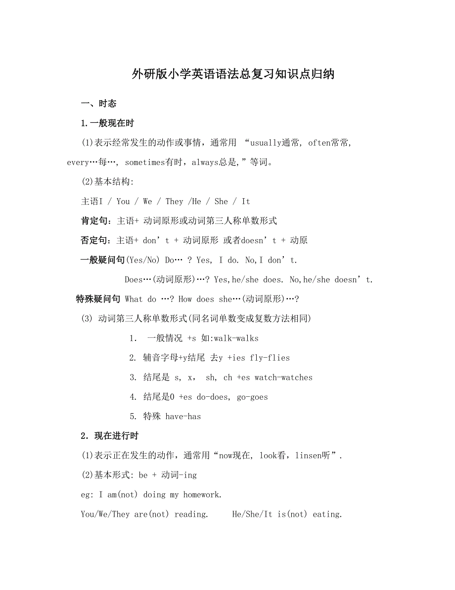 外研新版小学英语语法总复习知识点归纳(DOC 9页)_第1页