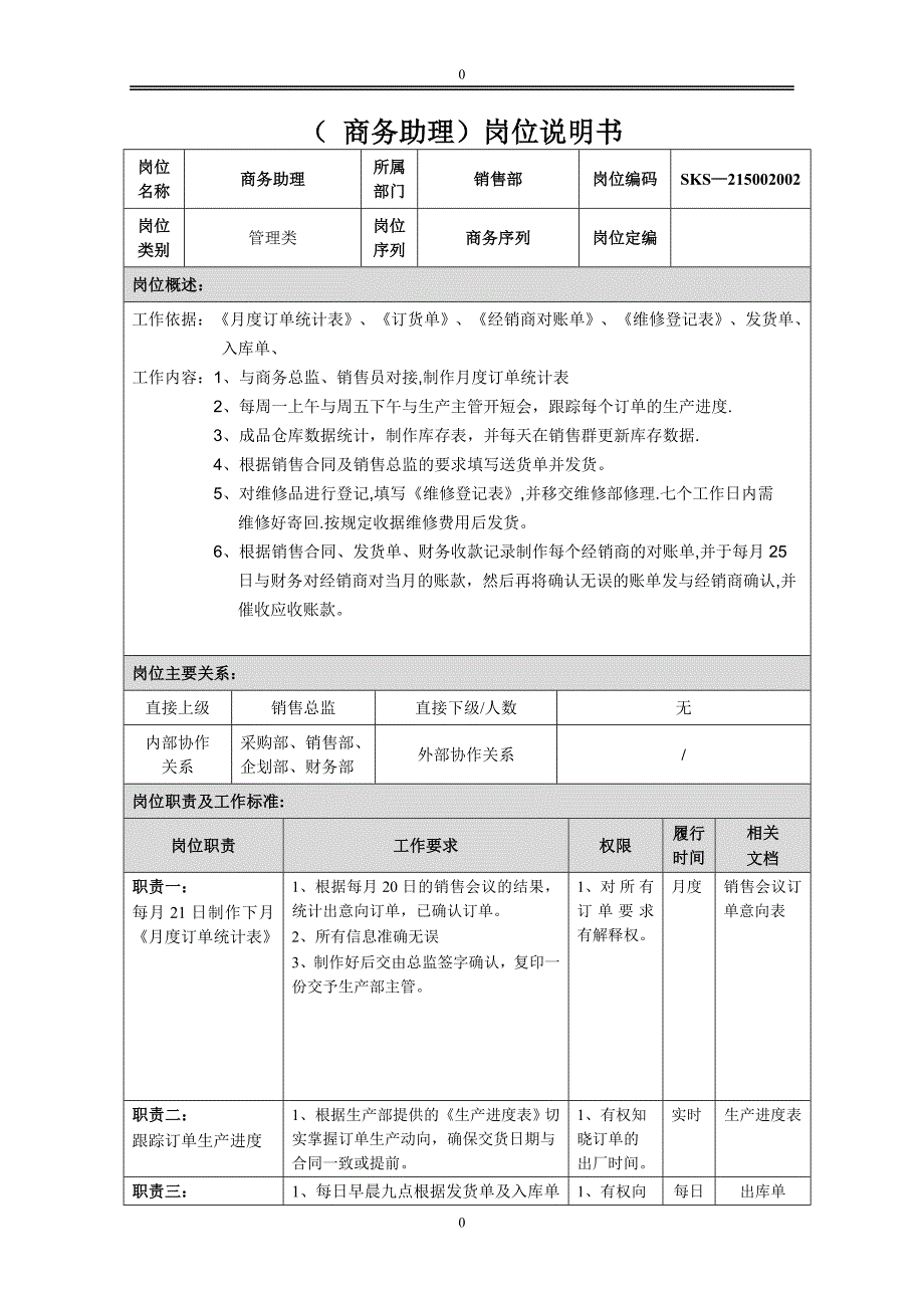 商务助理岗位说明书 (2)_第1页